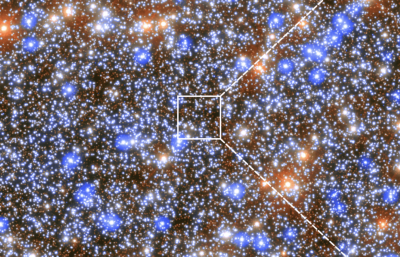 A zoomed-in version of the central area of Omega Centauri where the intermediate-mass black hole (IMBH) was discovered. (Credit: NASA)