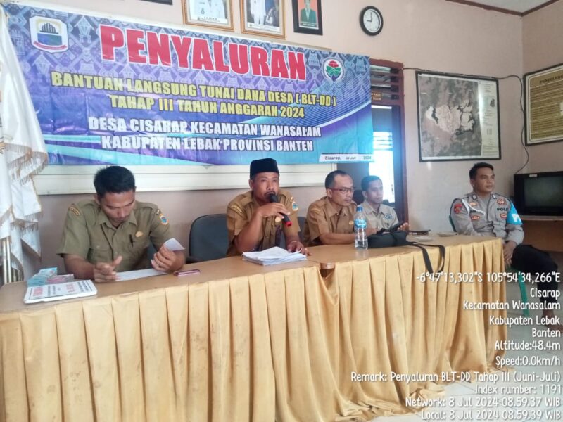 Kepala Desa Cisarap, Jumra, menyampaikan bahwa bantuan BLT DD kali ini diberikan kepada 33 Keluarga Penerima Manfaat (KPM)