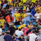 Jul 10, 2024; Charlotte, NC, USA; Fans get into an altercation with players and staff from Uruguay after the Copa Armerica Semifinal match between Uruguay and Colombia at Bank of America Stadium. Mandatory Credit: Jim Dedmon-USA TODAY Sports
