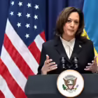 US Vice President Kamala Harris and Ukrainian President Volodymyr Zelensky (not pictured) give a joint press conference at the Munich Security Conference (MSC) in Munich, southern Germany February 17, 2024. TOBIAS SCHWARZ/Pool via REUTERS/File Photo