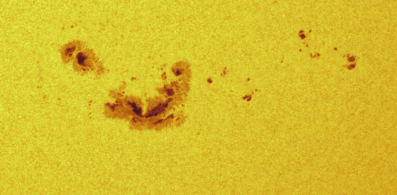 Helioseismic and Magnetic Imager (HMI) image of the big sunspot that occurred on 5 May 2024, in continuum intensity ('white light'). NASA/SDO and HMI science team (CC BY 4.0)