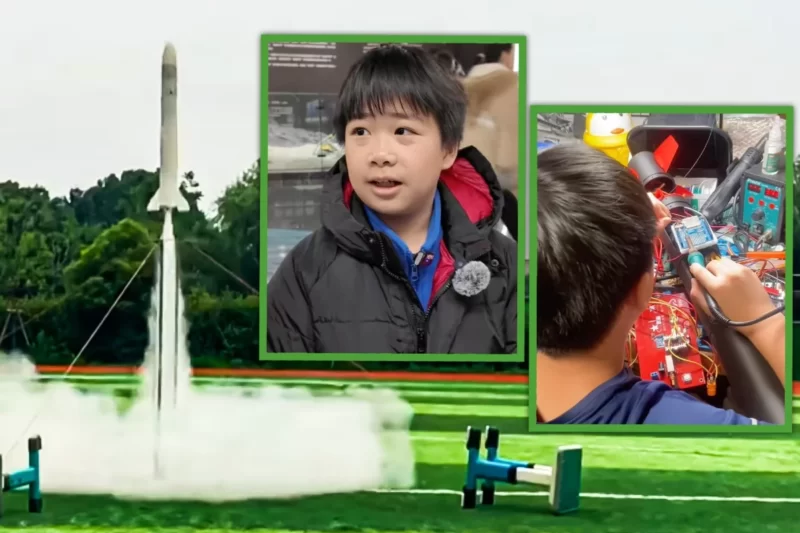 An 11-year-old boy in China has become an internet sensation after he built and launched his own rocket. Photo: SCMP composite/Douyin