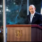  Israeli Prime Minister Benjamin Netanyahu speaks at a state memorial ceremony for Zeev Jabotinsky, founder of the Revisionist Zionist movement, amid the ongoing Israel-Hamas conflict at Mount Herzl military cemetery in Jerusalem, August 4, 2024. Naama Grynbaum/Pool via REUTERS/File Photo