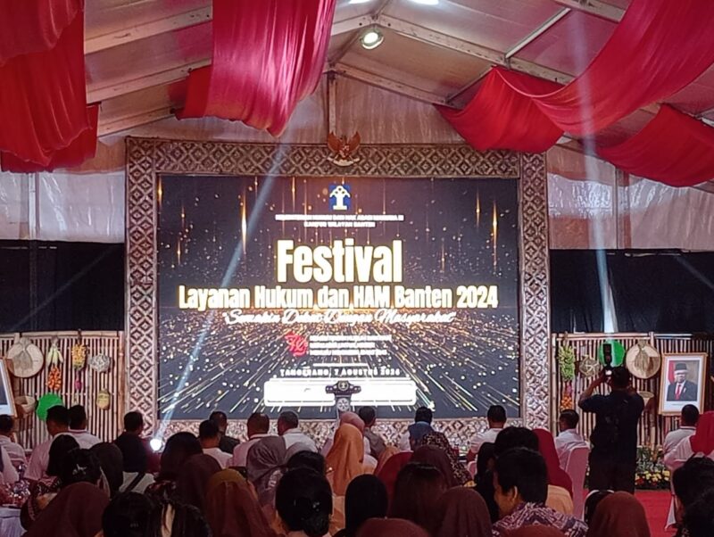 Kantor Wilayah (Kanwil) Kementerian Hukum dan Hak Asasi Manusia (HAM) (Kemenkumham) Provinsi Banten turut berpartisipasi aktif dalam Festival Layanan Hukum dan HAM 2024 yang dilaksanakan di Lapas Anak Kota Tangerang pada Rabu, 07 Agustus 2024