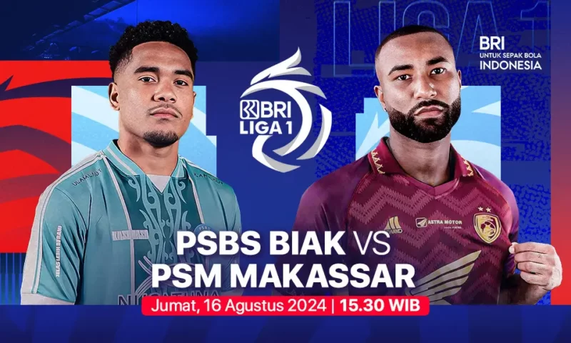 PSBS Biak dan PSM Makassar di Stadion I Wayan Dipta, Gianyar. Laga yang akan berlangsung pada Jumat, 16 Agustus 2024 pukul 15.30 WIB