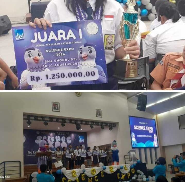 Prestasi membanggakan kembali ditorehkan oleh Apriani Sinambela, yang berhasil meraih Juara I dalam Lomba Penulisan Artikel Ilmiah pada Science Expo SMA Unggul DEL yang berlangsung pada 30 Agustus 2024
