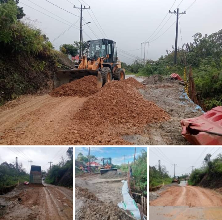 Melalui Unit Pelaksana Teknis (UPT) Jalan dan Jembatan (JJ) Doloksanggul, Dinas Bina Marga dan Bina Konstruksi Provinsi Sumatera Utara menyelesaikan pembangunan cerocok kayu sebagai tanggul sementara guna mencegah pergerakan tanah lebih lanjut