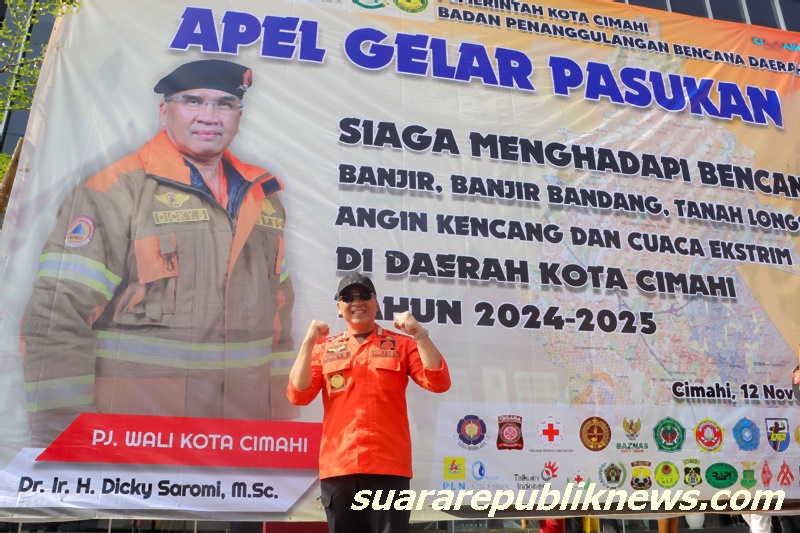 Apel Gelar Pasukan Siaga Menghadapi Bencana di halaman Mal Pelayanan Publik (MPP) Kota Cimahi pada Selasa (12/11)