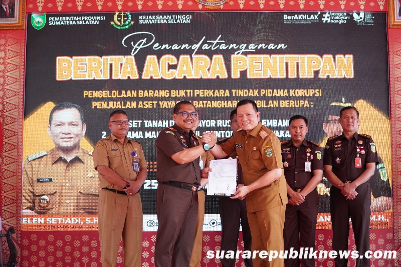 Kejaksaan Tinggi Sumatera Selatan (Kejati Sumsel) melaksanakan kegiatan Penandatanganan Berita Acara Penitipan Pengelolaan Barang Bukti terkait perkara tindak pidana korupsi (tipikor) penjualan aset Yayasan Batanghari Sembilan