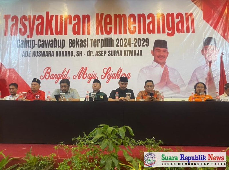 Pasangan Calon Bupati dan Wakil Bupati Bekasi masa bakti 2024-2029, Ade Kuswara Kunang dan dr. Asep Surya Atmaja, menggelar acara tasyakuran atas kemenangan mereka dalam Pilkada Kabupaten Bekasi pada Jumat (29/11) di Hotel Sahid Jaya